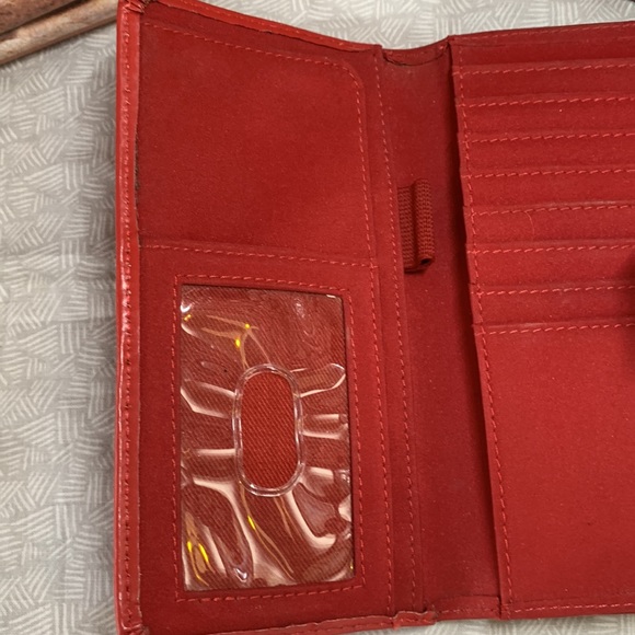 Fossil Red Leather (6") Organizer Wallet With Pen Holder & Silver Accents - Picture 6 of 16